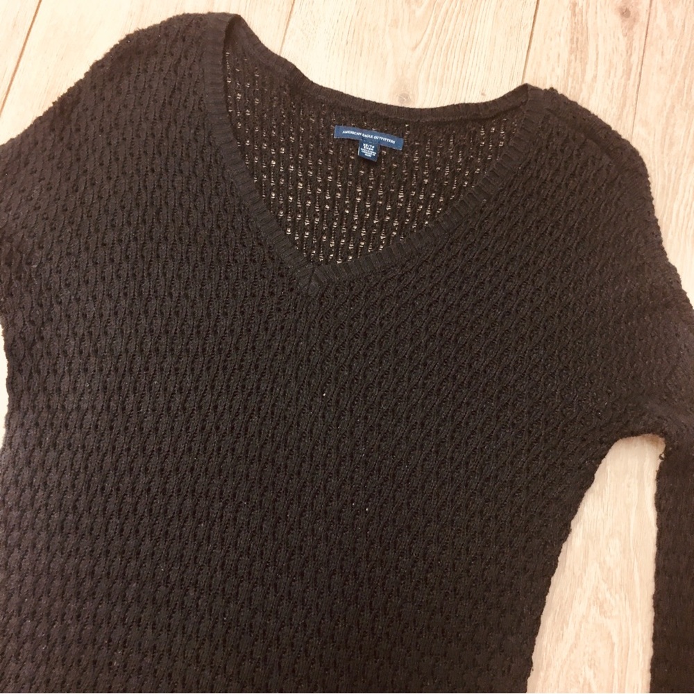 American Eagle Outfitters AEO sweater Black knit pullover cotton lightweight XS